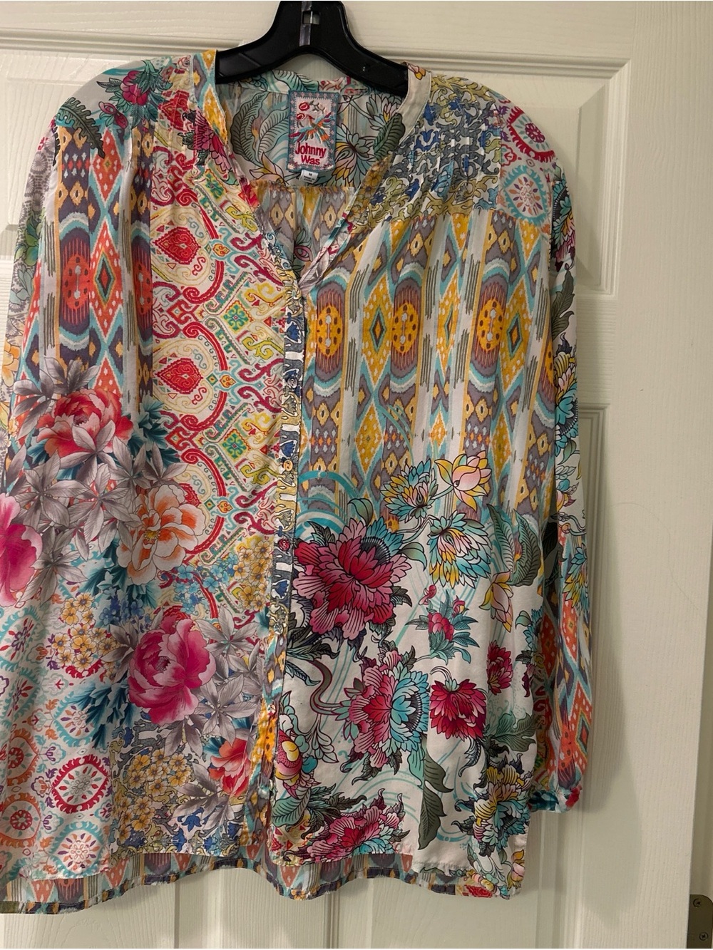 Johnny Was Teal, Yellow and Fuchsia Paisley-Print Button